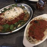 Vegan “chicken” parm with soy cheese and Gluten free pasta!  at Antipasto's in Clifton Park