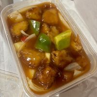 Sweet and sour vegan chicken  at Happy Home in Wallsend