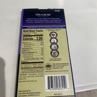 72% Cacao Bar Accidentally Vegan (No Milk), Just Be Mindful that “May Contain” verbiage pertaining to milk and other allergens due to shared equipment.  at Ghirardelli Ice Cream and Chocolate Factory Outlet in San Leandro