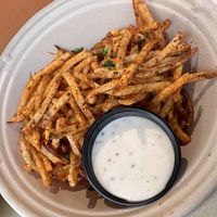 small fry, delish seasoning and sauce!  at Sunday C&C Eatery in New York City