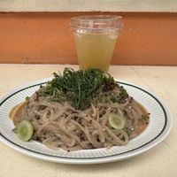 Glass noodles with peanut and quinoa & sugar can lime drink  at Sunday C&C Eatery in New York City