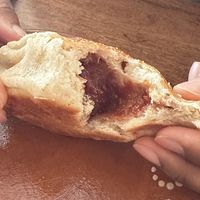 Inside filling of guava bun  at Sunday C&C Eatery in New York City