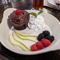 Chocolate stout cake with sweet potato frosting and delicious whip creme....All Vegan!! at Drop Bear Brewery in Eugene