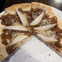 Pear and caramelized pizza !! at Drop Bear Brewery in Eugene