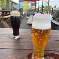 Aussie champers (front) and red amber ale (back)  at Drop Bear Brewery in Eugene