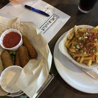 vegan mozz sticks & vegan beer cheese fries  at Drop Bear Brewery in Eugene