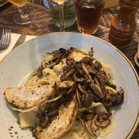 Mushroom pappardelle- main course  at The Eegle at Weeton  in Preston