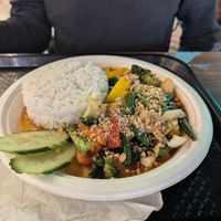 Vegan stir-fry with sticky rice at Thai Kitchen Sheffield in Sheffield