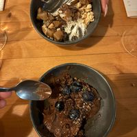 Desserts. Almond ricotta w/ caramelised pears and chocolate mousse w/ blueberries.  at GIARDÍ  in Milan