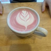 Beetroot latte with oat milk   at Cure Coffeehouse in Norfolk