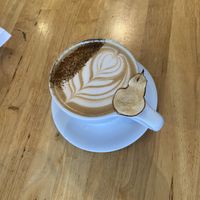 Oat milk pear latte   at Cure Coffeehouse in Norfolk