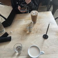 Hot chai w oat milk and iced oat milk mocha   at Brown Butter Crêperie and Café in Grand Rapids