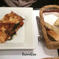 Main Course: Vegetarian Lasagna and home made bread. Yummy. at Lady Green Bio-Vegetarian Restaurant in Sitges