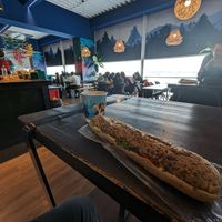 Eggplant cream sandwich and an oat milk flat white at BUD - Café Frei - T2B in Budapest