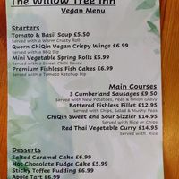 Current vegan menu!! at Willow Tree Inn in Nottingham