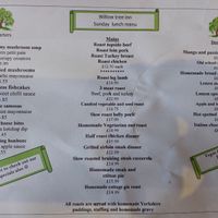 Current Sunday menu at Willow Tree Inn in Nottingham