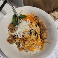 Vietnamese rice noodle salad with chopped spring rolls at Vietnam Cooking in Mulhouse