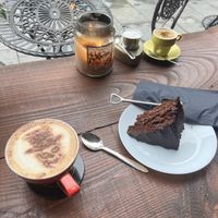 Vegan chocolate & salted caramel cake  at Arcadia Coffee House in Newport