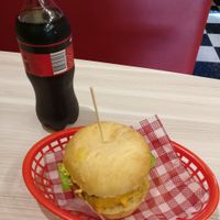 Original burger with behind meat at Lord of the Fries in Fitzroy