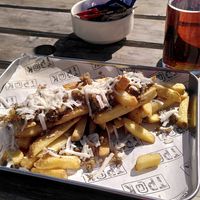 Loaded fries with vegan haggis at The Pitstop at Kintail in Kyle Of Lochalsh