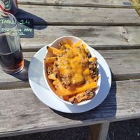 Loaded fries with cheese (vegan is an option) and vegan haggis
This is no longer on the menu but they kindly made it for me at The Pitstop at Kintail in Kyle Of Lochalsh