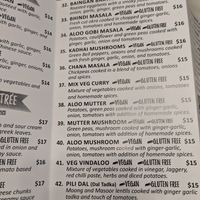 Section of veg entrees menu that lists all of the vegan entrees at Aamchi Mumbai Indian Cuisine in Petoskey