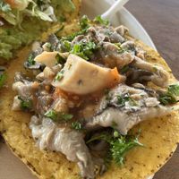 Mushroom tostada  at Tostadas Food Truck in Boulder