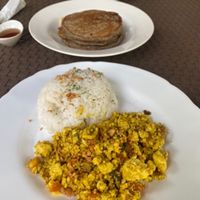 Scrambled tofu and pancakes for breakfastt  at Vedge Bohol in Panglao