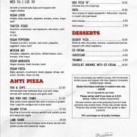 Vegan section on mneu at Frankton Pizzeria in Queenstown