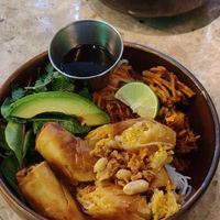 Noodle salad with tofu spring rolls at Vibami in Helsinki