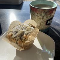 Lemon poppyseed muffin and oat latte  at Full Strength Coffee in Westfield