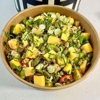 Tahini miso infused mango edamame medley at Kreate Vegan Fusion in Dubai