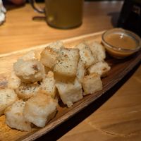 Barbecue vegetable with satay sauce (this is daikon and it's actually deep fried ... It was delicious!) at Verdure Restaurant in Kaohsiung
