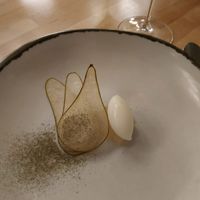 Dried and hydrated pear with bergamot sorbe at Laurel in Budapest