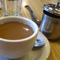 Coffee and soy milk at Trident Bookstore and Cafe in Boston