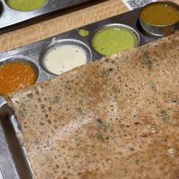 Rava dosa with chutneys and sambhar   at Saravana Bhavan in Edison