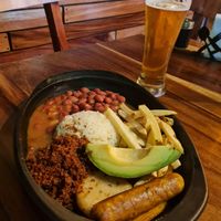 Vegan Bandeja Paisa, really good!! And very big at Peregrino in Guatape