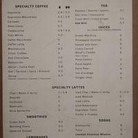 Drink menu. 30 cent voor plantaardige melk. at The Coffee Spot  in Haarlem