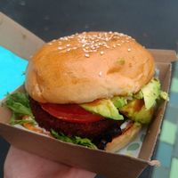 living on the veg burger - tastyyyy at Quarry Bakehouse in Upper Ferntree Gully