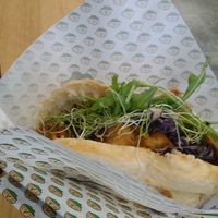 Pita sandwich and beer. at Veganitas in Luzern