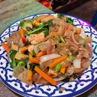 Drunken Noodles (rice noodle, tofu, bell pepper, basil) at Kacha Thai Market in Royal Oak