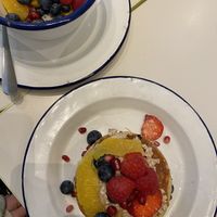 seasonal fruit bowl and vegan pancakes   at Madam Pancake in Amsterdam