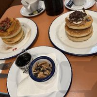 left: Orange, blueberries & pomegranate; right: banana, peanut butter, chocolate sprinkles  at Madam Pancake in Amsterdam