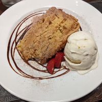 Spiced biscuit cake AKA biscoff cake with vanilla ice cream at Cornkist in Ellon