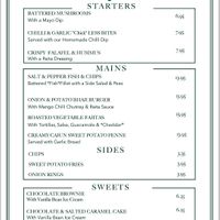 Vegan menu as of July 2023 at Cornkist in Ellon