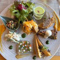 9 appetizers included with lunch entree  at Plant-based Kitchen - Tsuki No ie つきのいえ in Iida