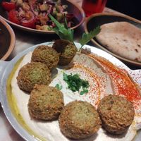 Hummus, tahini and falafel plate + tasty, fluffy pita at Cult of Pita in Porto