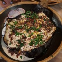 Aubergine with tahini sauce at Cult of Pita in Porto