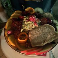 Raw pesto zucchini salad with “almond cheese” on top.  at Radost Fina Kuhinjica in Belgrade