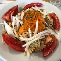 Pasta and pineapple salad as starter  at Las Huellas de Cameros in Soto En Cameros